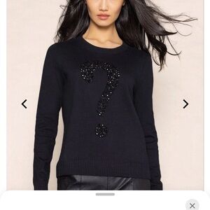 New Lisa Todd Black Sweater with Embellished Question Mark, KEEP'EM GUESSING, XS